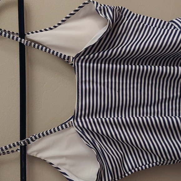 AMAZON Navy Blue and White Horizontal Stripe One Piece Bathing Suit - Picture 9 of 13